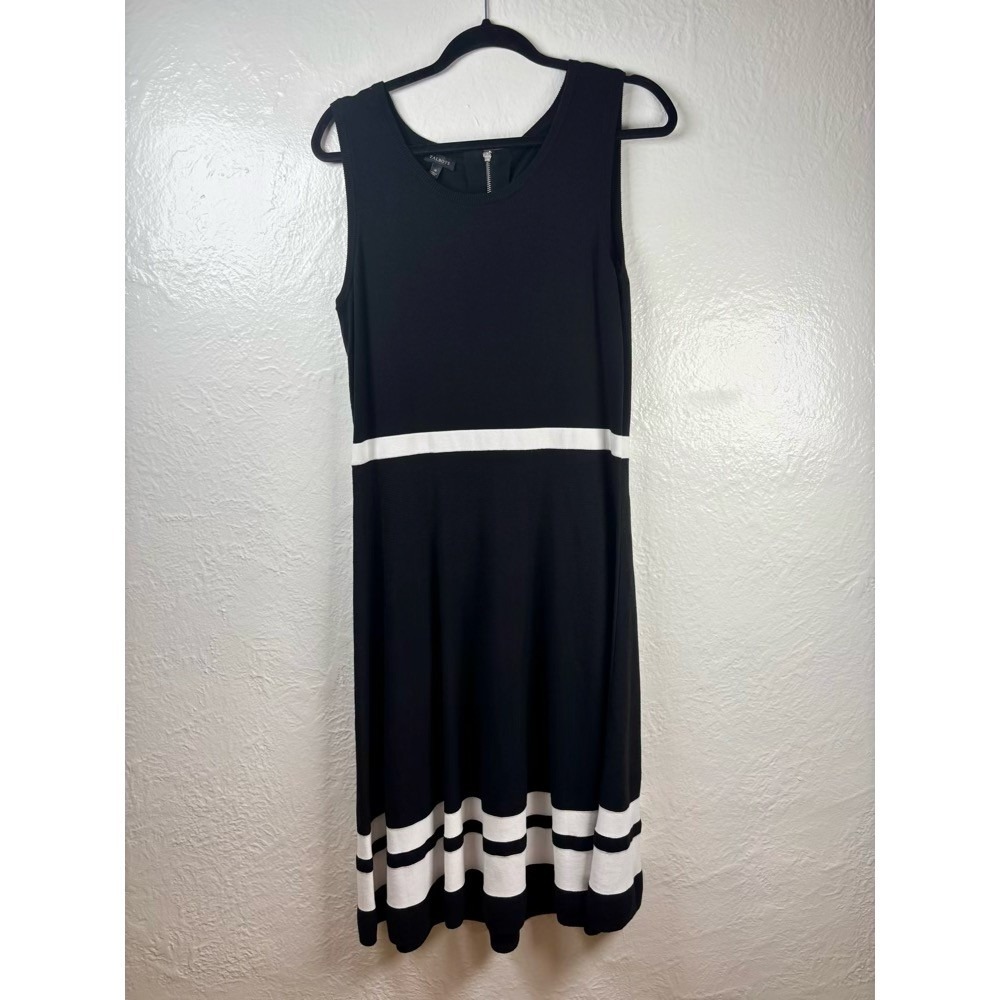 Talbots Sweater Dress Black White Medium Striped Fit Flare Cheerleader Academia